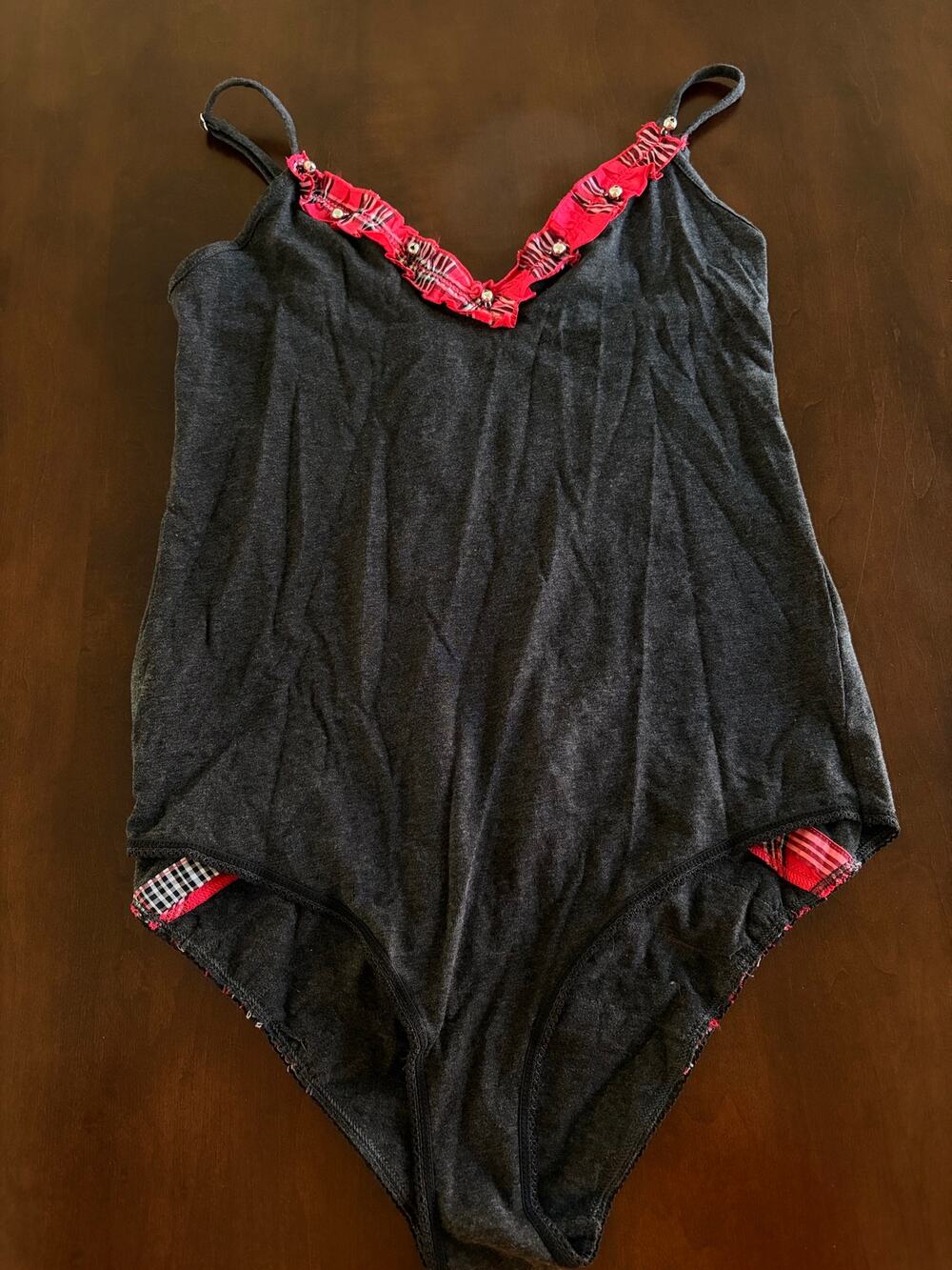 Victoria's Secret Lingerie Jingle Bell Teddy Ruffle Gray Red Bodysuit Medium